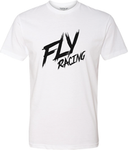 Load image into Gallery viewer, White Fly Racing Fly Brawl Tee shirt with bold black graphic design, displayed flat on a plain background.
