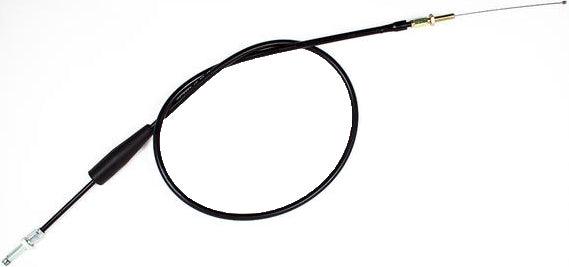 Motion Pro black vinyl throttle cable for motorcycles, showing the flexible cable with protective outer layer and fittings.