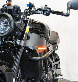 New Rage Cycles front LED turn signals for Yamaha, featuring bright illumination and sleek design for motorcycle safety.