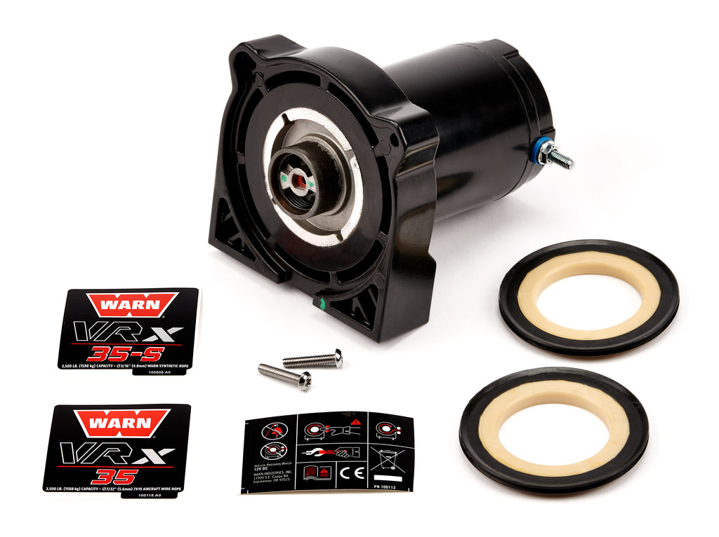 Warn Replacement Motor VRX35 winch model 619-101240, showing the compact electric motor with wiring and mounting components.