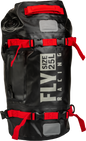Fly Racing Roamer 25L dry bag in black, durable luggage with waterproof design and adjustable straps for outdoor adventures.