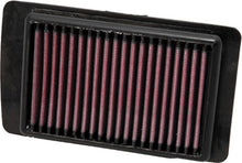 Load image into Gallery viewer, K&amp;N PL-1608 air filter showing a black rectangular filter with pleated cotton media and rubber frame for vehicle airflow.