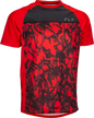 Fly Racing Super D jersey in red camo and black, lightweight motocross jersey with long sleeves and bold camo pattern.