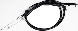 Black vinyl throttle pull cable by Motion Pro, used for motorcycle control lines, shown with detailed connector end.