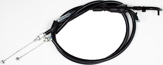 Motion Pro black vinyl throttle pull cable for motorcycles, showing the sleek, flexible cable with metal fittings and protective outer cover.