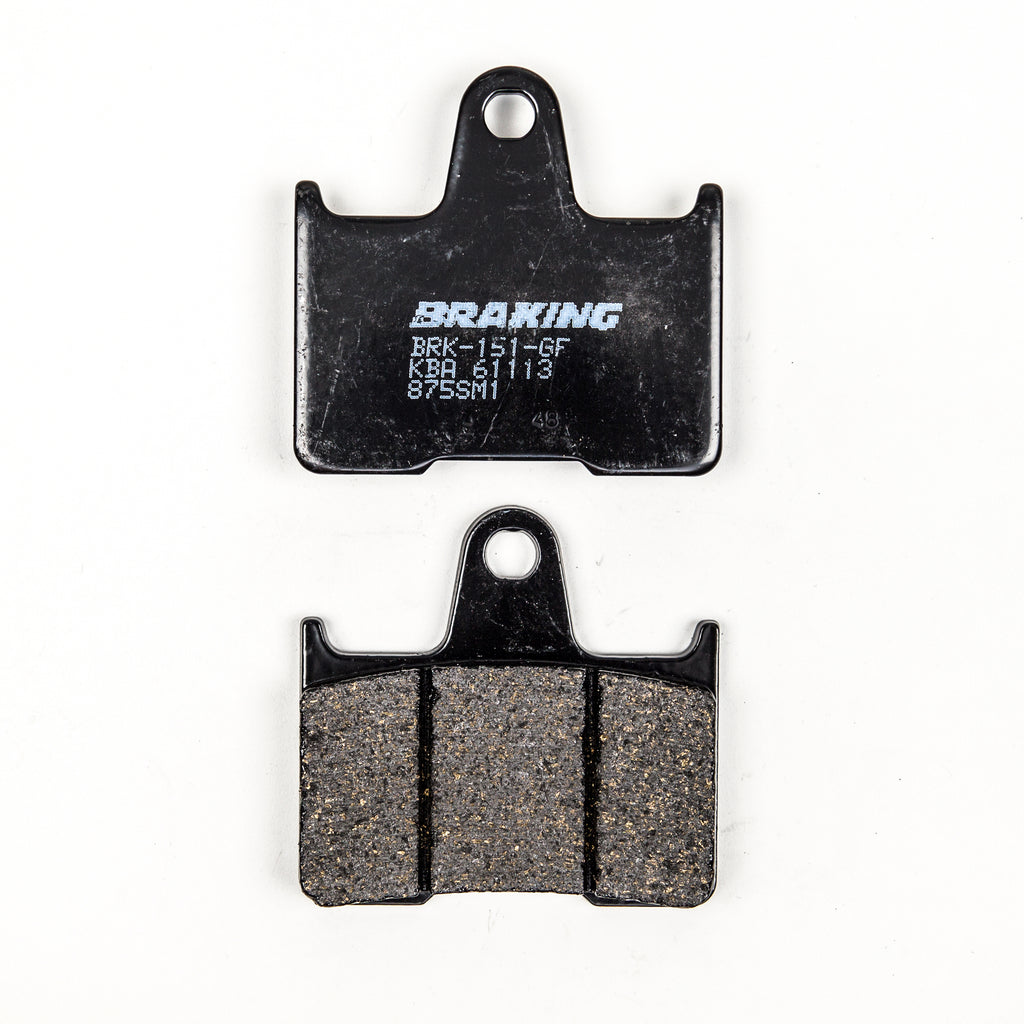 Braking semi-metallic brake pad set 31-875S with brake hardware, designed for vehicle braking systems, in black and metal finish.