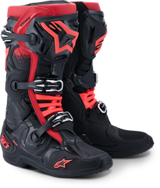 Alpine Star Tech 10 black and red protective gear, size 12, featuring durable material and detailed design for high-performance riding.