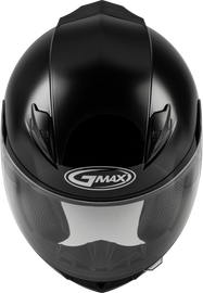 Black GMAX Youth GM 49Y full face helmet with aerodynamic design and secure chin strap, suitable for young riders.