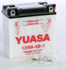 Yuasa 12N9-4B-1 conventional 49-1738 battery showing its compact design and terminal connections