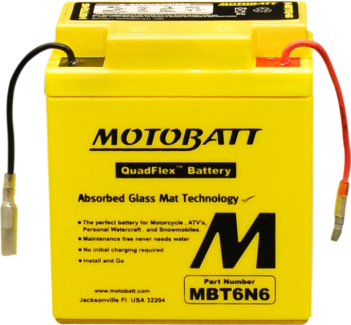 Motobatt MBT6N6 sealed factory-activated motorcycle battery with compact design and durable construction.