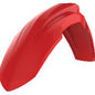 Red Polisport Plastics front fender for Honda CRF250 motorcycle, showcasing its durable plastic construction and vibrant color.