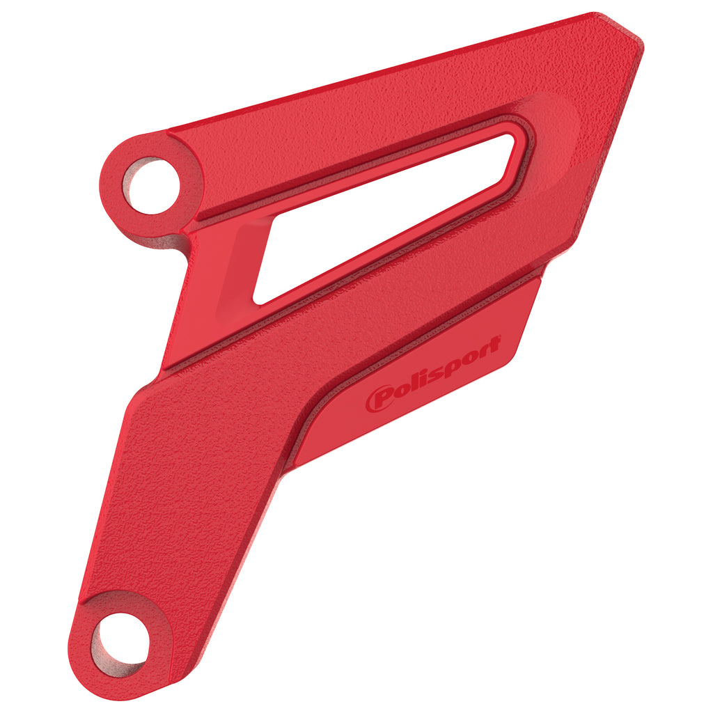 Polisport Plastics red front sprocket protector for Honda bikes, durable plastic guard with gear protection and vibrant red color.