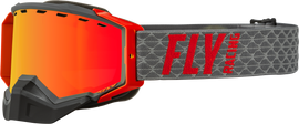 Fly Racing Zone snow goggles with grey and red frame, red mirror and amber lens, designed for winter sports and snowboarding.