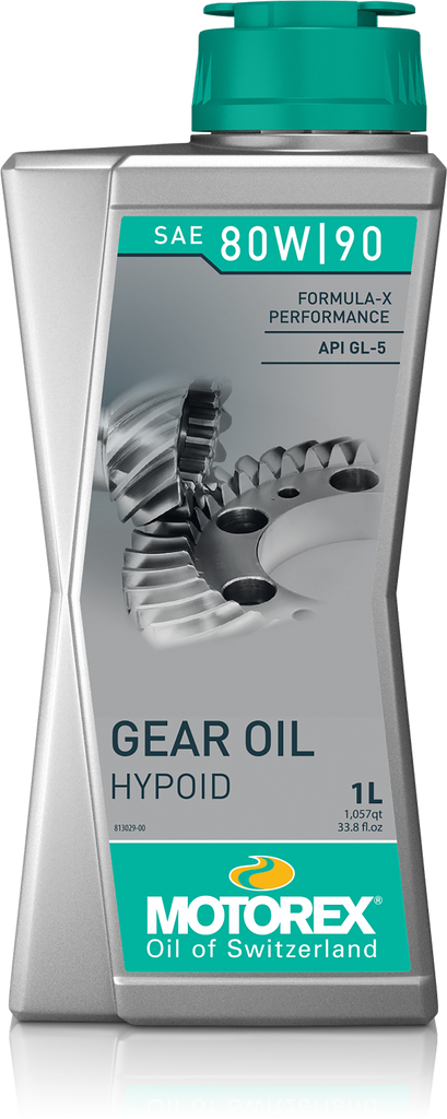 Motorex Hypoid Gear Oil 80w90 1L bottle, industrial chemical for gear lubrication, with case packaging visible in the image.