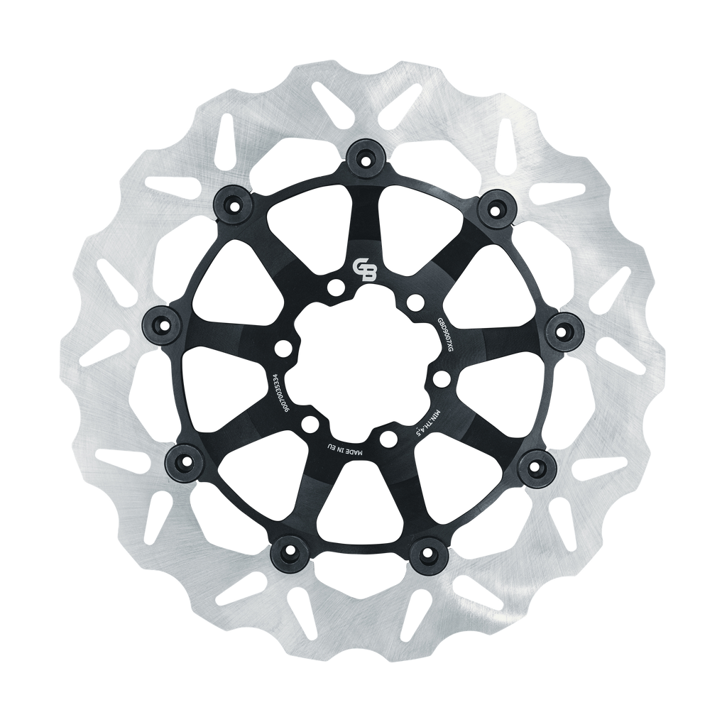 GBRAKES 298mm floating wave front and rear disc brake rotor, 17-D9007XG, showcasing the textured brake surface and mounting holes.