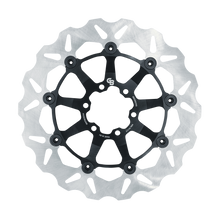 Load image into Gallery viewer, GBRAKES 298mm floating wave front and rear disc brake rotor, 17-D9007XG, showcasing the textured brake surface and mounting holes.