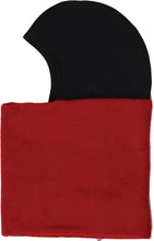 Load image into Gallery viewer, Turtle Fur Shellaclava adult headgear in red and black, designed to keep head and neck warm in cold weather.