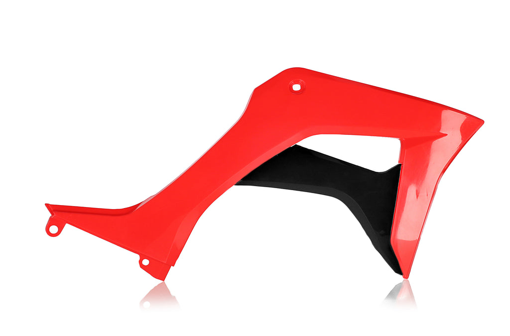 Acerbis Radiator Shroud in red and black for motorcycle, featuring bold Acerbis branding and sleek, aerodynamic design.