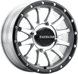 Raceline Trophy Le Wheel 15x6 inches with 4/156 bolt pattern, +40mm offset, machined and black finish, front view.