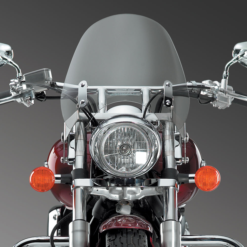Clear National Cycle windshield or windscreen, designed for motorcycle protection, shown installed on a bike.