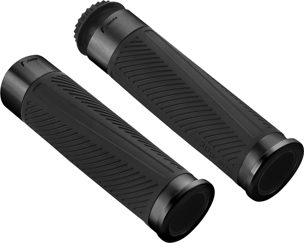 RIZOMA 30 Gradi black motorcycle grips with 22mm handlebar diameter, featuring textured rubber surface and ergonomic design.