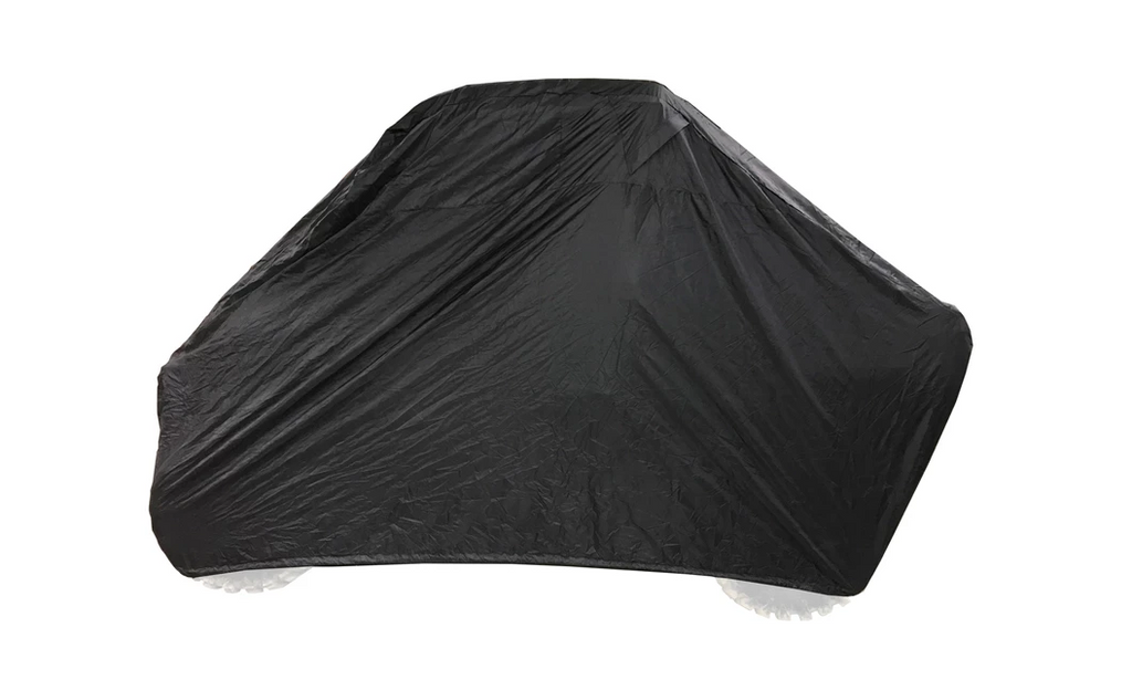 Kolpin UTV mid-size storage cover 23-95111 protects ATV or side-by-side, made of durable material, shown draped over vehicle.