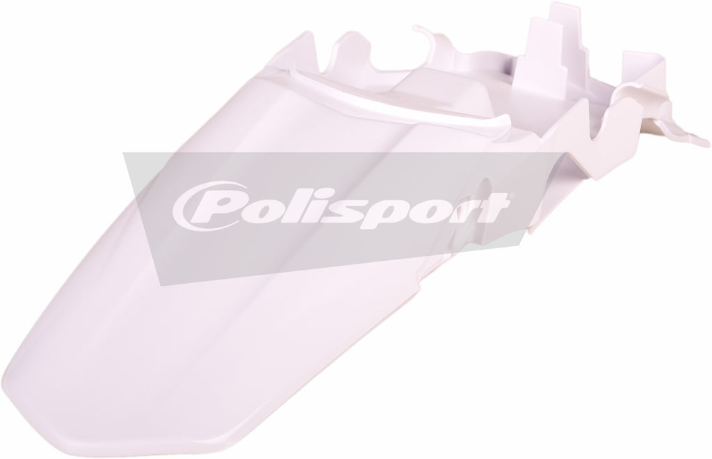 Polisport Plastics white rear fender for motorcycles, part number 64-6331, shown on a motorcycle.