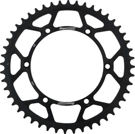 Supersprox steel rear sprocket for street bikes, 48-tooth black 520 chain, compatible with Kawasaki and Suzuki models.
