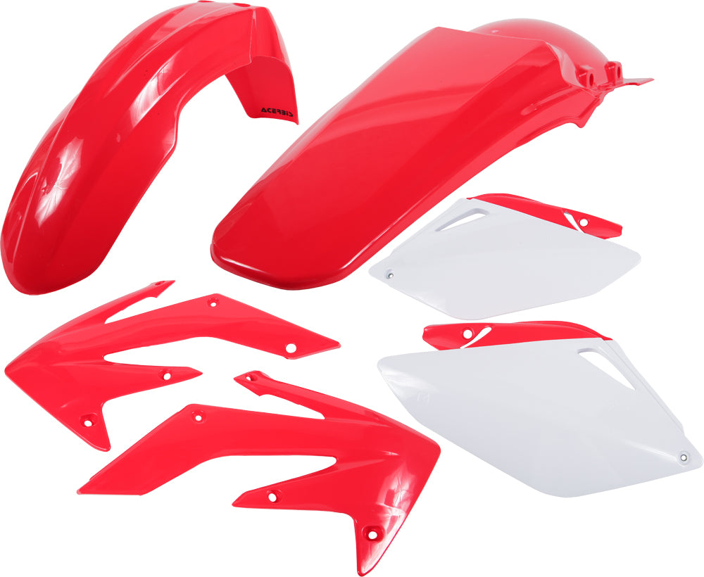Red Acerbis plastic kit for Honda CRF250 motorcycle, includes various body panels and components for repair or customization.