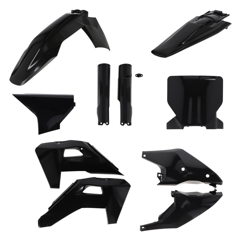 Acerbis full black plastic body kit for Husqvarna motorcycle, including panels and covers, with a sleek matte finish.