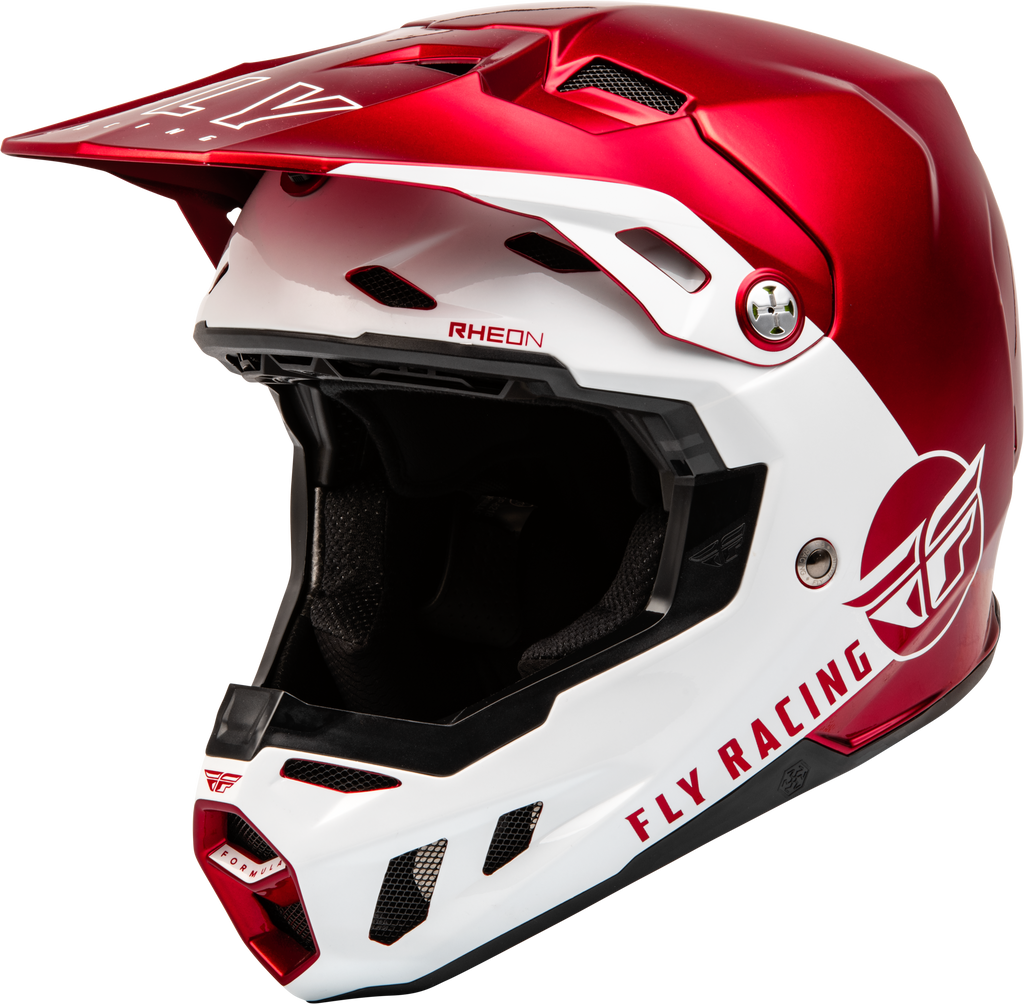 Fly Racing Formula CC Centrum helmet in metallic red and white, size small, with aerodynamic design and ventilation features.