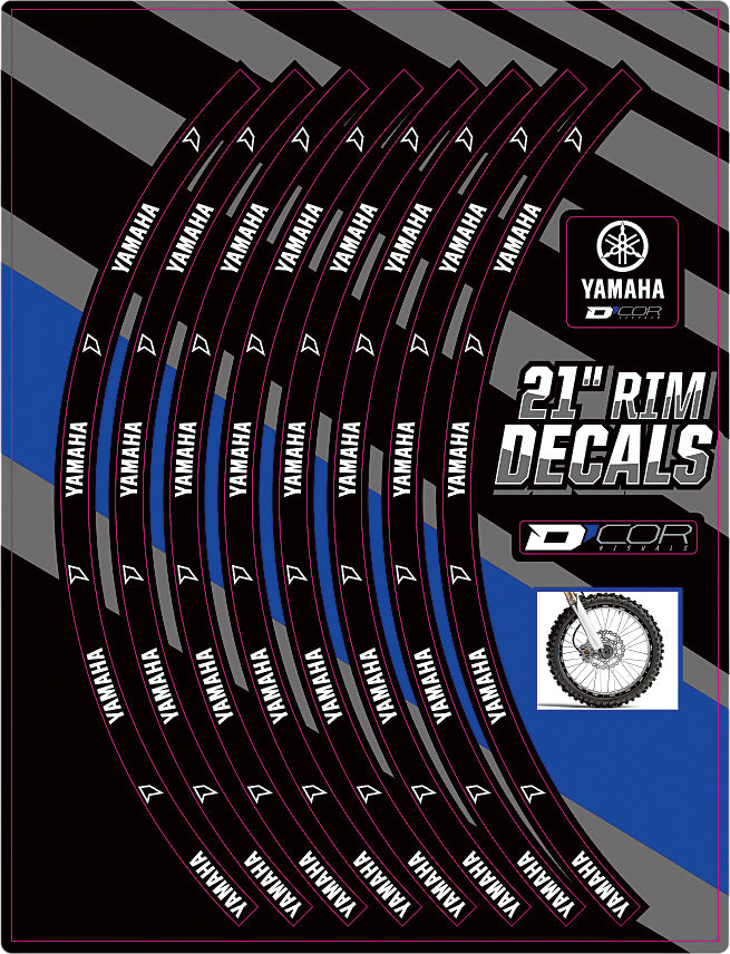 DCOR 21-inch Yamaha logo front rim decal with graphic design, suitable for motorcycle wheels and accessories.