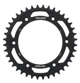 Steel 40-tooth rear sprocket by Supersprox for Husqvarna and KTM motorcycles, featuring black finish and durable design.