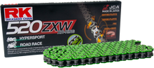 Load image into Gallery viewer, Green Excel Wheel components 520 Mm520zxw drive chain with 120 links, for motorcycle or bicycle drivetrain systems.