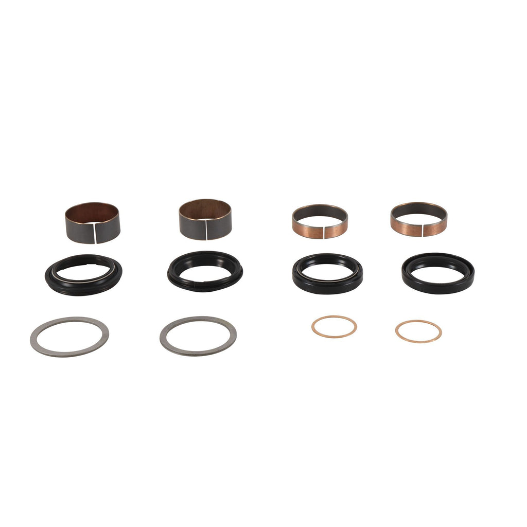 Pivot Works suspension seal and bushing kit for forks, showing components like seals, bushings, and fork parts in the image.
