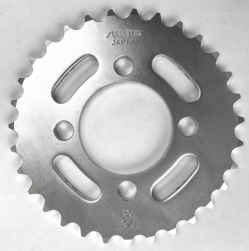 Sunstar steel rear sprocket 30-tooth for 420 chain, designed for Kawasaki and Suzuki street motorcycles, shown in the image.