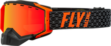 Load image into Gallery viewer, Fly Racing Zone snow goggles in black and orange with red mirror and amber lens, designed for winter sports and snowboarding.