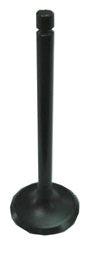 Bronco engine exhaust valve 183-09158E with metal stem and valve seat, installed in an engine cylinder head.