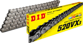D.I.D 520VX3 Clip Masterlink chain link on a motorcycle chain, showing the natural metal finish and clip connection.