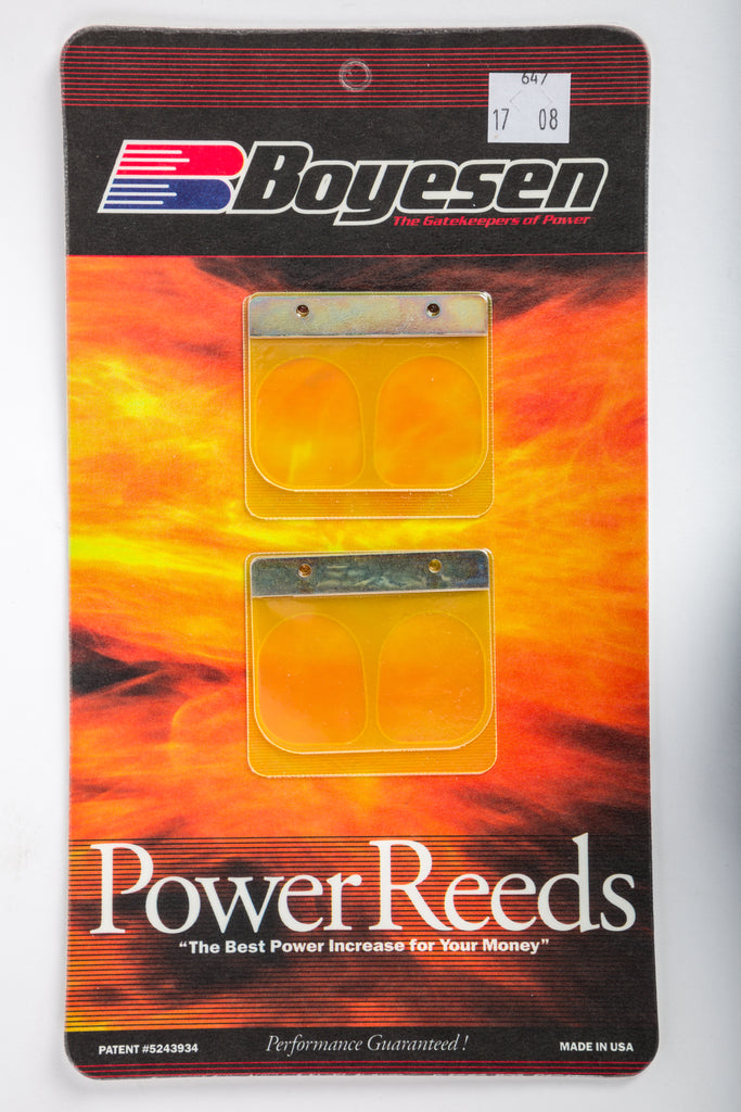 Boyesen motorcycle reeds for intake and carburetor, showing the high-performance reed valves designed for optimal fuel system performance.