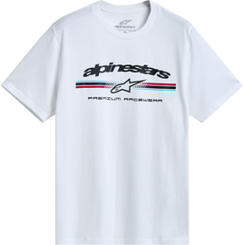 Alpine Star Prevail SS CSF Tee in white, size large, showing a casual short-sleeve graphic t-shirt with Alpine Star branding.