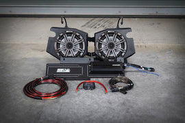 SSV Works Plug N Play 2 speaker kit for Polaris RZR Ride Command, includes mounted speakers and wiring for easy installation.