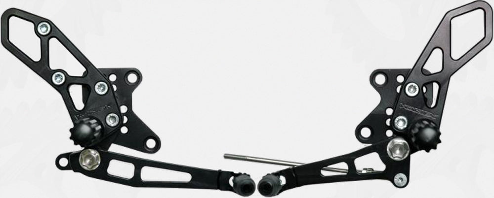 VORTEX rear set complete black foot controls for Kawasaki 3-RS424K motorcycle, includes foot pegs and mounting hardware.