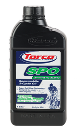 Torco 2T synthetic motor oil in a 1-liter container, designed for two-stroke engines, with the product label visible.