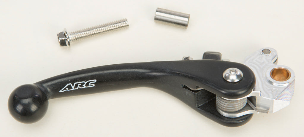 ARC composite brake lever for motorcycles, showing a close-up of the lightweight black lever with ergonomic design.