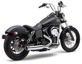 Cobra Powrpro RPT 2-1 chrome and black exhaust tip for Dyna 2012-2017 motorcycle, with polished chrome finish.