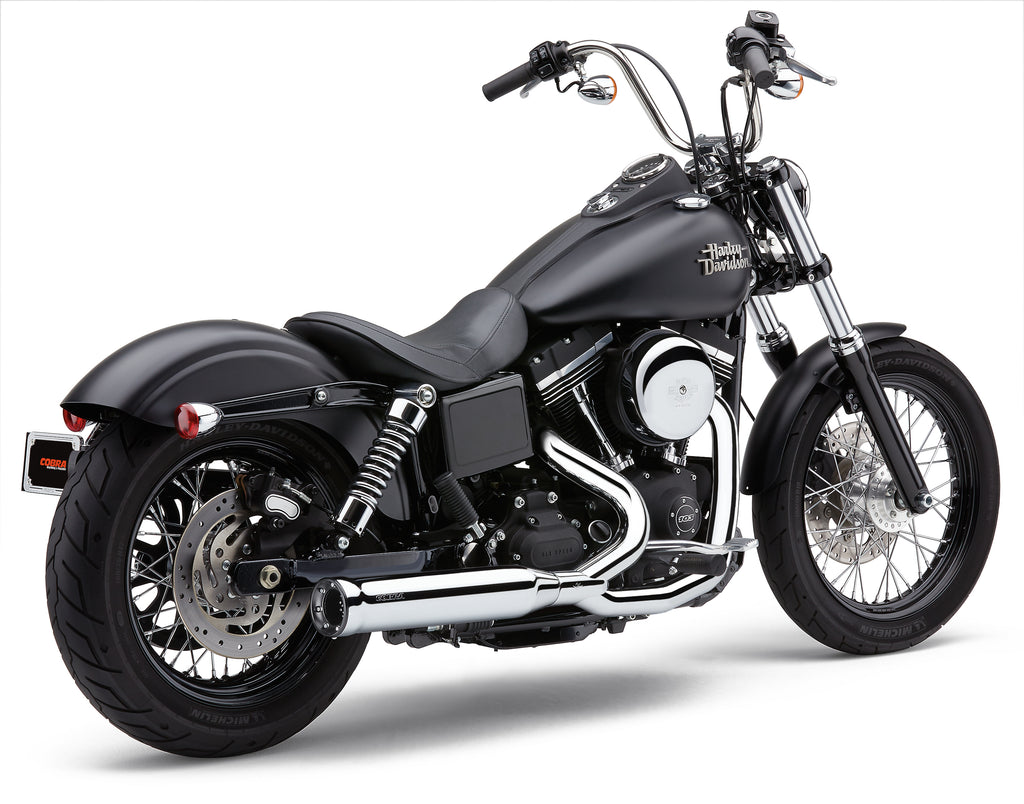 Cobra Powrpro RPT 2-1 chrome and black exhaust tip for Dyna 12-17 motorcycle, model 82-96338