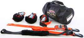 Powertye Big Daddy Premium Trailer Kit in orange, 2-inch by 6.5-foot, with heavy-duty straps and hooks for secure towing.