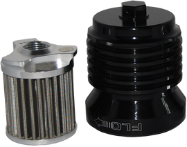 PC Racing Flo reusable steel oil filter in black, HD design, model 56-7104BK, durable oil filter for automotive use