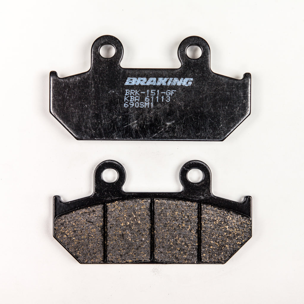Semi-metallic Braking Brake Pad Set by Braking, showing 44 brake pads arranged in a display for vehicle replacement.